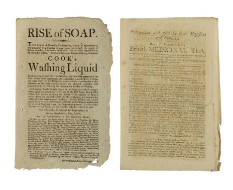 NO RESERVE Tea.- Rev. J. Gamble's Medicinal Tea, bifolium, short tear within text to first f., without loss, lightly browned,