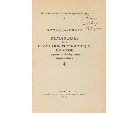 Linguistics.- Jakobson (Roman) Remarques sur l'Evolution Phonologique du Russe comparee a celle des autres langues slaves, [i