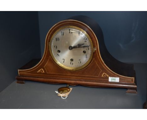 An early 20th century 'Nelson' mantel clock having Westminister chimes and boxwood inlay, W48cm