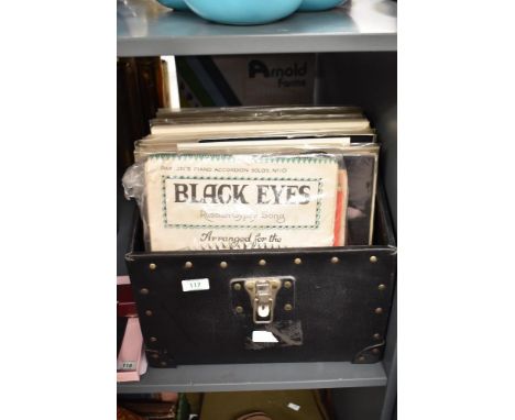 A box containing various records and sheet music, to include Dr. Hook, Don Williams, Diana Ross ect, approx 35 albums