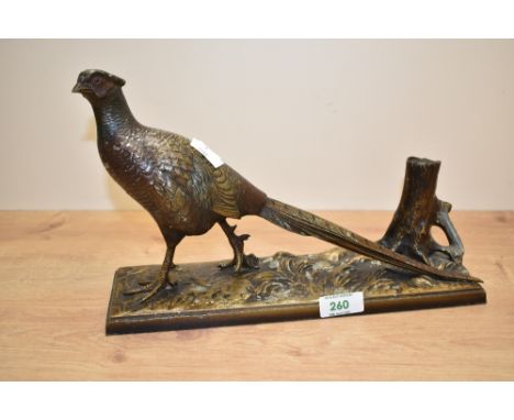 A spelter Pheasant table lighter, L31cm x H18cm