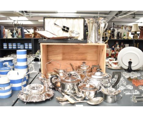 A silver plated part dinner service, to include tea pot, candlesticks, spoons, gravy jugs (33)