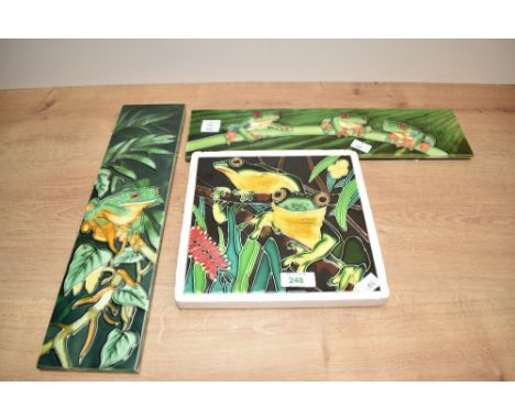 A ceramic frog wall plaque of square form, W 20cm x L 20cm, sold together with two other wall plaques of rectangular form, ( 