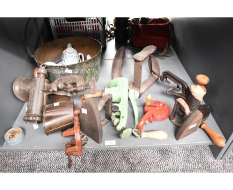 A large group of early 20th century kitchenalia, to include a Magic Marmalade Cutter, Bean slicer, meat chopper ect