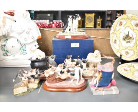 Seven Border Fine Arts animal groups comprising 'Olly &amp; Ginny' number A6510, 'Trouble' number A5907, 'Frisk' number A6512