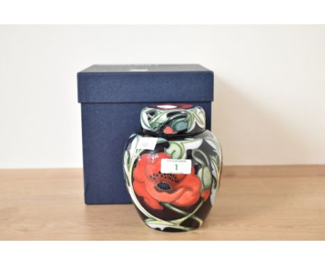 A Moorcroft pottery 'Wilverley' pattern ginger jar with cover and original box, signed 'Rachel Bishop' to base, number '165',
