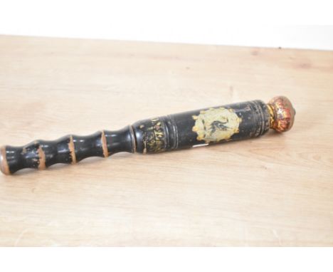 A late 19th century Mayor's truncheon, hand painted with Liverpool name N.Robinson esq (Mayor) dated 1890, L30cm