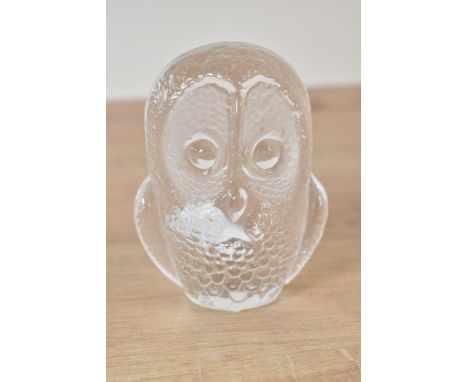 A Mats Jonasson glass Owl paperweight, signed to base, h11.5cm