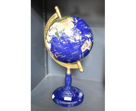 A rotating stone sample globe, the countries inlaid using semi-precious gemstones, 47cm