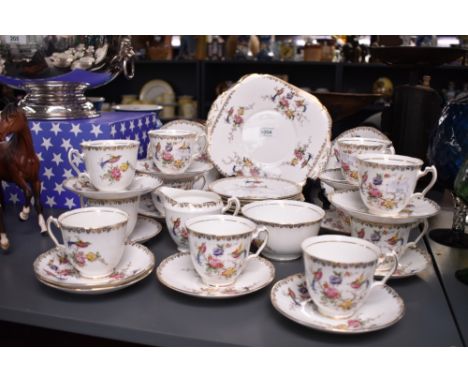 An Adderlay fine bone China part tea service, to include plates, saucers, cups, cream jug ect. Condition report: Damage to cr