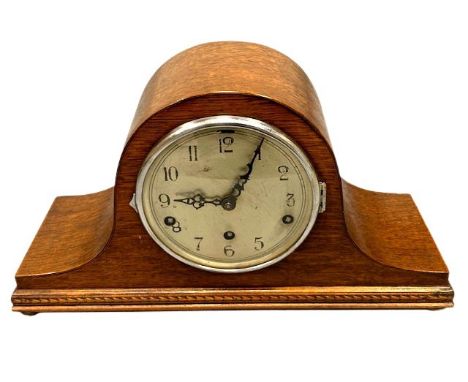 A 1930's oak cased 'Napoleon' hat 8-day mantel clock.