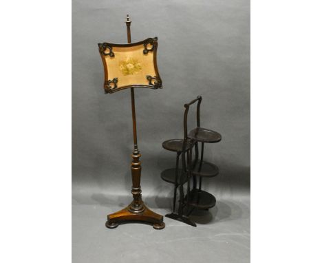 A Victorian Rosewood Fire Screen together with a folding cake stand 