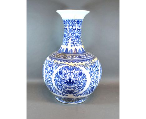 A Chinese Underglaze Blue Decorated Bottleneck Vase, blue seal mark to base, 55 cms tall 