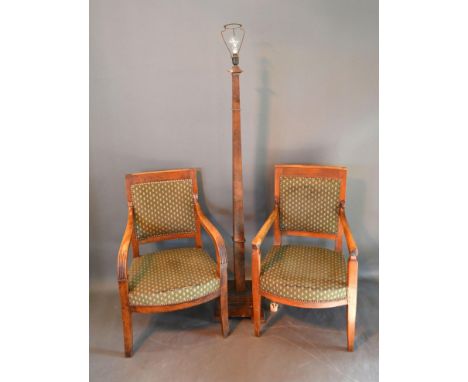 A 19th Century French Armchair together with another similar and an Art Deco walnut lamp standard 