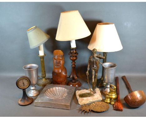A Mahogany Table Lamp together with two other similar table lamps and various other items 