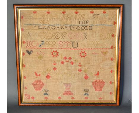 An Early 19th Century Woolwork Sampler named to Margaret Cole and dated 1831, 41 cms square 