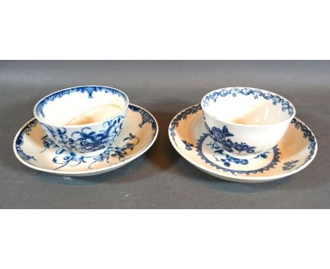A First Period Worcester Tea Bowl with Saucer decorated in underglaze blue together with another similar first period Worcest