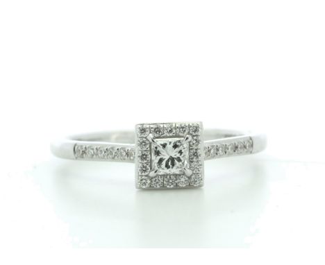 18ct White Gold Halo Set Diamond Ring 0.38 Carats - Valued By IDI £5,605.00 - A sparkling natural princess cut diamond is sur