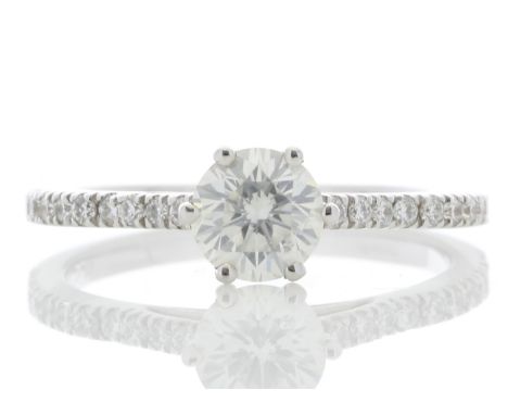 18ct White Gold Solitaire Diamond ring  With Stone Set Shoulders (0.71) 0.90 Carats - Valued By IDI £15,785.00 - One stunning