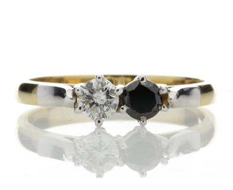 18ct Two Stone Claw Set Diamond With Black Treated Stone Ring 0.50 Carats - Valued By AGI £6,745.00 - Two diamonds are set in