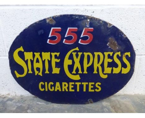 An unusual oval double sided enamel sign - 555 State Express Cigarettes 23 1/2 x 17".