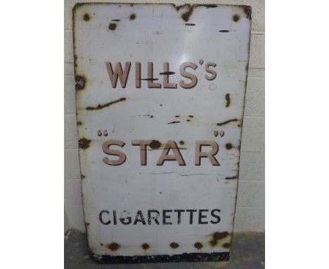 A large Wills's 'Star' Cigarettes rectangular enamel sign, 36 x 60". 