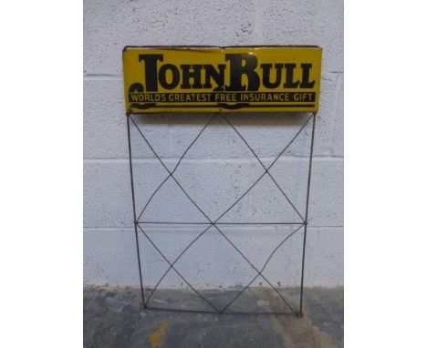 A John Bull part enamel newspaper rack, 19 1/2 x 30".