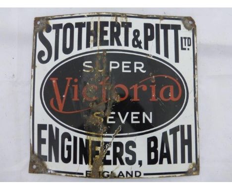A Stothert & Pitt Ltd. Super Victoria Seven Engineers Bath enamel sign, 14 x 13".