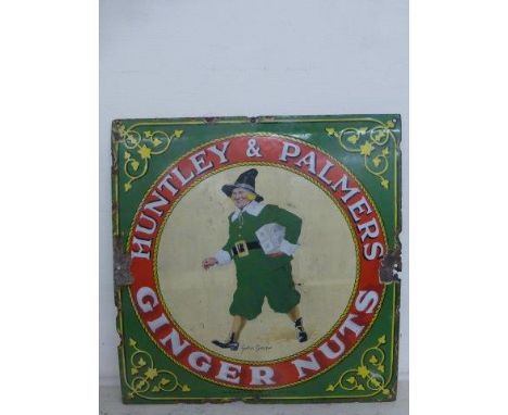 A Huntley & Palmers Ginger Nuts pictorial enamel sign, 18 x 18 1/2". 