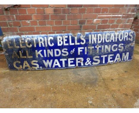 An Electric Bells Indicators rectangular enamel sign, 91 1/2 x 24".
