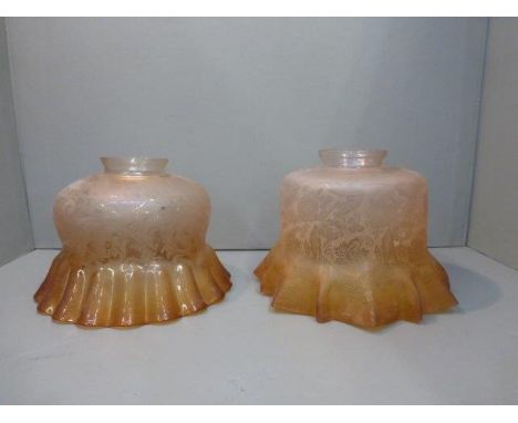 Two Edwardian amber tinted flared glass lamp shades. 