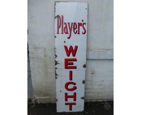 A Player's 'Weight' rectangular enamel sign, reduced, 18 3/4 x 69 1/2".