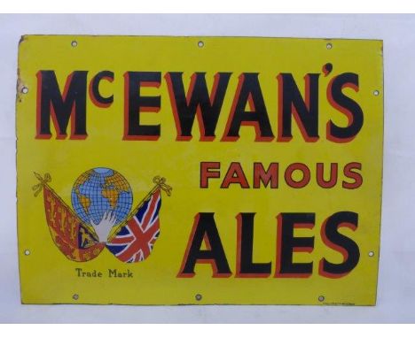 A McEwan's Famous Ales rectangular enamel sign by Waller Ltd, Mitcham, with some restorations, 20 x 15".