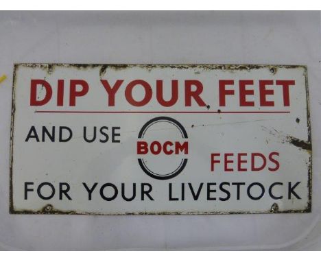 A rectangular BOCM enamel sign - 'Dip Your Feet', 24 x 12".