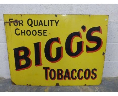 A Bigg's Tobaccos rectangular enamel sign, 40 x 30 1/4".