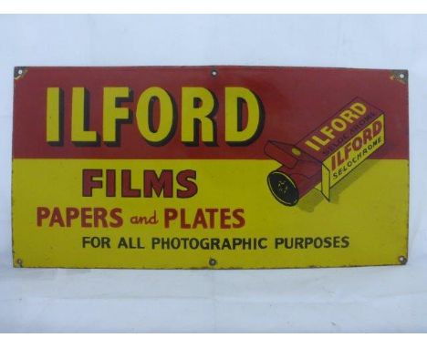 Yesterday's World Camera Shop - An 'Ilford films, Papers & Plates' rectangular enamel sign, in excellent condition, 24 x 12".