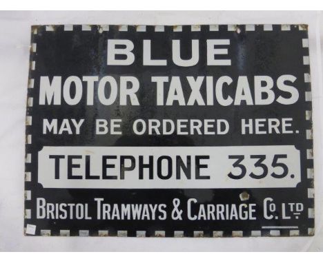 An early 'Blue Motor Taxicabs' double sided enamel sign, Bristol Tramways & Carriage Co. Ltd., 24 x 18".