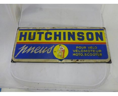 A French Hutchinson tyres rectangular enamel sign with central clown motif, some minor amateur retouching, 29 1/2 x 12".