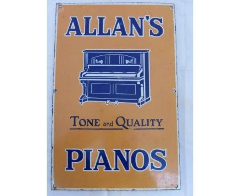 An unusual Allan's Pianos pictorial enamel sign, 12 x 18".