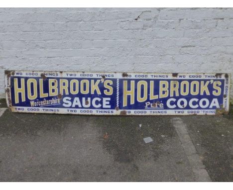 An unusual and rare rectangular enamel sign advertising Holbrook's Worcestershire Sauce and Holbrook's Pure - Cocoa 'Two Good