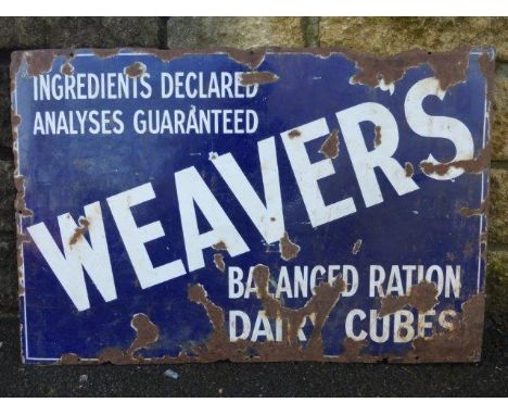 A Weaver's Balanced Ration Dairy Cubes rectangular enamel sign, 30 x 20".