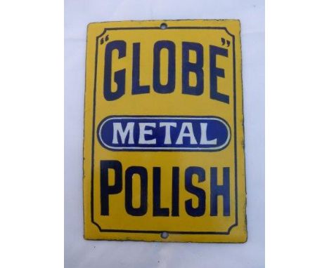 A small and rare 'Globe' Metal Polish enamel sign, restored, 5 x 7".