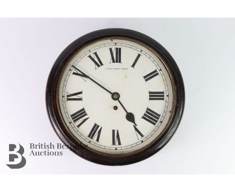 Vintage London Council wall clock, having a white enamel face and Arabic dial, approx 39 cms diameter, complete with pendulum