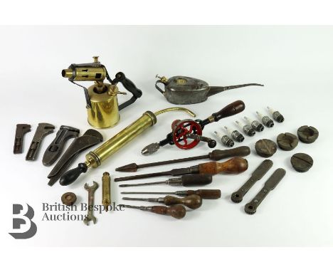 Quantity of various maintenance and repair tools, offered in good clean condition and some spark plugs etc and a blow lamp.&n