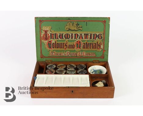 Edwardian Winsor &amp; Newton 'Illuminating Colours and Materials' oak artist's paint box, containing a ceramic palette, orig