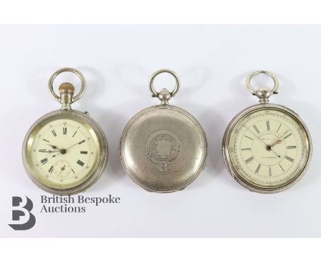 Silver cased decimal chronograph pocket watch, the watch face dated September 13th 1875. The watch having a 45mm dial, Cheste