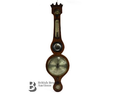 Charles Crotchie Inverness cased wheel barometer circa 1840 with boxwood line decoration, having a dry/damp dial (glass crack