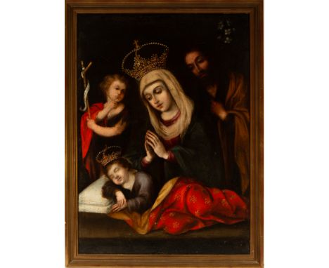Oil on canvas, relined, measurements with frame: 102 x 81, canvas measurements: 107 x 87. Exceptional scene where we observe,