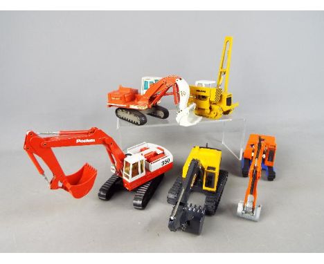 Conrad, Joal, NZG, Siku, Five unboxed 1:50 scale diecast construction vehicles. Lot includes Conrad Liebherr Litronic RL52 Pi