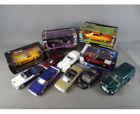Maisto, Mira, Bburago, Other - 12 predominately unboxed diecast model cars mainly 1:24 scale. Boxed models includes Maisto 19